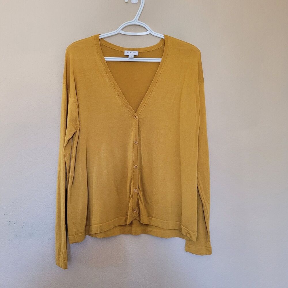 Sunspel Fine Merino Wool Silk Cardigan Sweater Womens Small Button Front Casual
